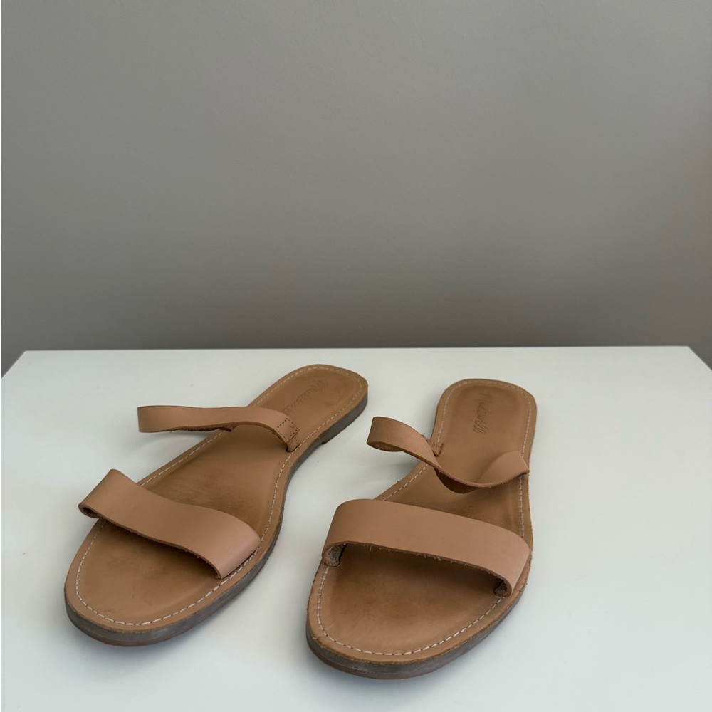 Madewell Tan Leather Double-Strap Slide Sandals